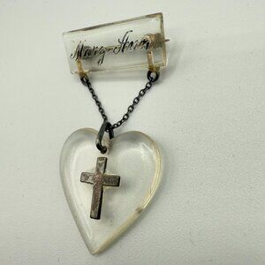 Antique Heart Pin with Name 'Mary Ann' Vintage Nurse Cross Pendant
